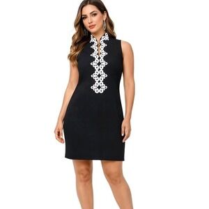 New JESSICA HOWARD Size 10 Black Embroidered Day to Night Textured Sheath Dress